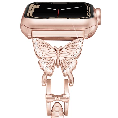 Vamyzji Kompatibel mit Apple Watch Armband 41mm 40mm 38mm, Elegant Metal Verstellbares Damen Mädchen Glitzer Schmetterlings iWatch band für Apple Watch Series 9 8 7 6 5 4 3 2 1 SE/SE2 Rosegold Vamyzji Kompatibel mit Apple Watch Armband 41mm 40mm 38mm, Elegant Metal Verstellbares Damen Mädchen Glitzer Schmetterlings iWatch band für Apple Watch Series 9 8 7 6 5 4 3 2 1 SE/SE2 Rosegold von Vamyzji