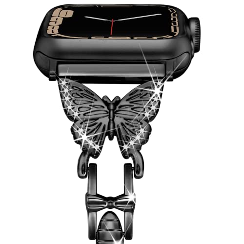 Vamyzji Kompatibel mit Apple Watch Armband 41mm 40mm 38mm, Elegant Metal Verstellbares Damen Mädchen Glitzer Schmetterlings iWatch band für Apple Watch Series 9 8 7 6 5 4 3 2 1 SE/SE2 Schwarz Vamyzji Kompatibel mit Apple Watch Armband 41mm 40mm 38mm, Elegant Metal Verstellbares Damen Mädchen Glitzer Schmetterlings iWatch band für Apple Watch Series 9 8 7 6 5 4 3 2 1 SE/SE2 Schwarz von Vamyzji
