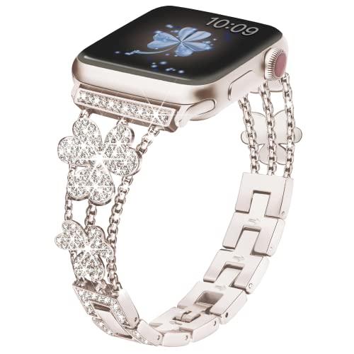 Vamyzji Kompatibel mit Apple Watch Armband 44mm 45mm 42mm 49mm, Elegant Glitzer Metallband für Damen Mädchen, für Apple Watch Ultra/Ultra 2, Series 9 8 7 6 5 4 3 2 1Apple Watch SE/SE2(Polarstern) von Vamyzji