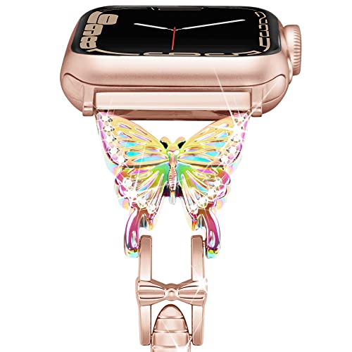 Vamyzji Kompatibel mit Apple Watch Armband 49mm 45mm 44mm 42mm, Elegant Metal Damen Mädchen Glitzer Schmetterlings iWatch band für Apple Watch Ultra/Ultra 2 Series 9 8 7 6 5 4 3 2 1 SE/SE2 Bunt Vamyzji Kompatibel mit Apple Watch Armband 49mm 45mm 44mm 42mm, Elegant Metal Damen Mädchen Glitzer Schmetterlings iWatch band für Apple Watch Ultra/Ultra 2 Series 9 8 7 6 5 4 3 2 1 SE/SE2 Bunt von Vamyzji