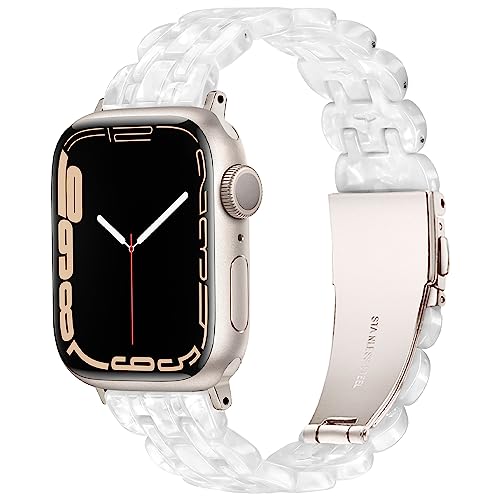 Vamyzji Kompatibel mit Apple Watch Armband 49mm 45mm 44mm 42mm, Leichtes, Wasserfestes Harz Verstellbares Ersatzband für Apple Watch Ultra/Ultra 2 Serie 9 8 7 6 5 4 3 2 1 für Apple Watch SE(Perlweiß) von Vamyzji