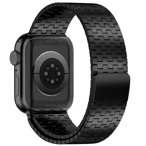 Vamyzji Kompatibel mit Apple Watch 46mm 49mm 45mm 44mm 42mm(Series 3 2 1), Magnet Metall Edelstahl iWatch Ersatzband für Apple Watch Series 10 9 8 7 SE 6 5 4 3 2 1,Ultra 2 1, Herren Damen Schwarz von Vamyzji
