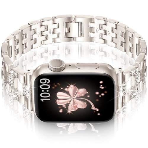 Vamyzji Kompatibel mit Apple Watch Armband 9 41mm 40mm 38mm, Metallarmband für Apple Watch Serie 9 8 7 6 5 4 3 2 1 SE, Glitzer Luxus Mode Damen Metall iWatch Armband Geschenk für Frauen, Polarstern von Vamyzji