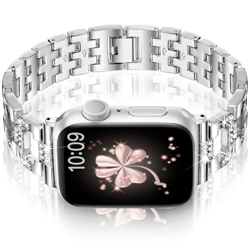 Vamyzji Kompatibel mit Apple Watch Armband 42mm(Series 10) 41mm 40mm 38mm, Metallband für Apple Watch Serie 10 9 8 7 6 5 4 3 2 1 SE, Glitzer Luxus Mode Damen Metall iWatch Armband Frauen, Silber Vamyzji Kompatibel mit Apple Watch Armband 42mm(Series 10) 41mm 40mm 38mm, Metallband für Apple Watch Serie 10 9 8 7 6 5 4 3 2 1 SE, Glitzer Luxus Mode Damen Metall iWatch Armband Frauen, Silber von Vamyzji
