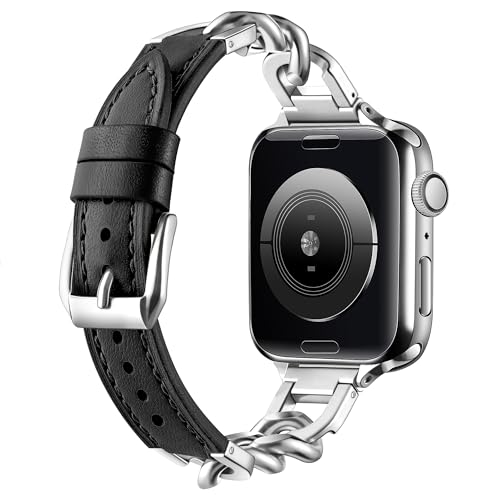 Vamyzji Lederarmband für Apple Watch 9 45mm 44mm 42mm 49mm, Echtes Leder mit klassischem Kettenarmband für Apple Watch Serie 9 Serie 8 Serie 7 6 5 4 3 2 1 & iWatch SE, Ultra/Ultra 2, Geschenk für Sie von Vamyzji