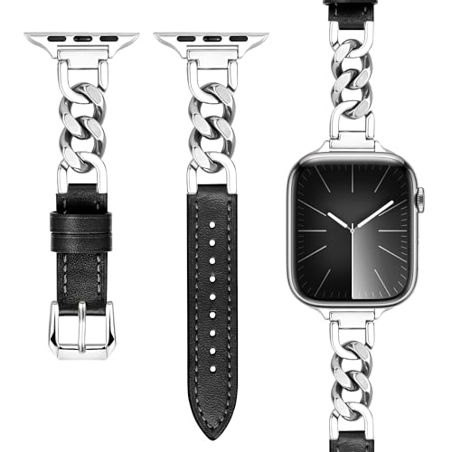 Vamyzji Lederband für Apple Watch Armband 49mm 46mm 45mm 44mm 42mm(Series 3 2 1), Echtes Leder mit klassischem Kettenarmband für Apple Watch Series 10 9 8 7 6 5 4 3 2 1 Ultra 2 1, iWatch SE, Damen Vamyzji Lederband für Apple Watch Armband 49mm 46mm 45mm 44mm 42mm(Series 3 2 1), Echtes Leder mit klassischem Kettenarmband für Apple Watch Series 10 9 8 7 6 5 4 3 2 1 Ultra 2 1, iWatch SE, Damen von Vamyzji