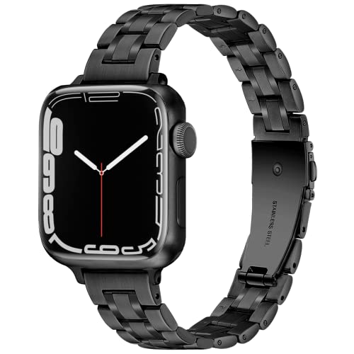 Vamyzji Metallbänder Kompatibel mit Apple Watch Armband 49 mm 45 mm 44 mm 42mm, Slim Premium Edelstahl Metall Ersatzband für Apple Watch Ultra Series 8 7 6 5 4 3 2 1 Apple Watch SE (Schwarz) von Vamyzji