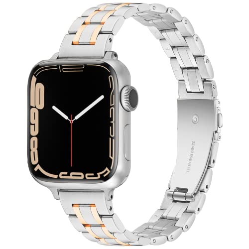 Vamyzji Metallband Kompatibel mit Apple Watch Armband 46mm 49mm 45mm 44mm 42mm(Series 3 2 1), Slim Premium Edelstahl Metall Ersatzband für Apple Watch Series 10 9 8 7 6 5 4 3 2 1 SE, Ultra 2 1 von Vamyzji