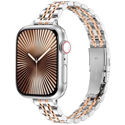Vamyzji Metall für Apple Watch 42mm(Series 10) 41mm 40mm38mm, Damen Silm Edelstahl Metall kette iWacth Armband, Kompatibel mit Apple Watch Armband Serie 10 9 8 7 6 SE 5 4 3 2 1 Vamyzji Metall für Apple Watch 42mm(Series 10) 41mm 40mm38mm, Damen Silm Edelstahl Metall kette iWacth Armband, Kompatibel mit Apple Watch Armband Serie 10 9 8 7 6 SE 5 4 3 2 1 von Vamyzji