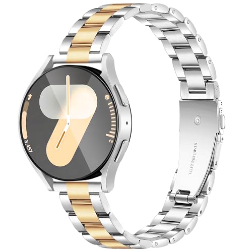 Vamyzji für Samsung Galaxy Watch 7 6/5/4/FE 40mm 44mm,Metallband für Samsung Galaxy 6 Classic 47mm 43mm, 5 Pro 45mm, 4 Classic 42mm 46mm/Watch 3/Active 2 Silber/Gold Vamyzji für Samsung Galaxy Watch 7 6/5/4/FE 40mm 44mm,Metallband für Samsung Galaxy 6 Classic 47mm 43mm, 5 Pro 45mm, 4 Classic 42mm 46mm/Watch 3/Active 2 Silber/Gold von Vamyzji