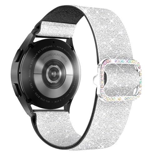 Vamyzji für Samsung Galaxy Watch 7 6 5 4 FE 40mm 44mm Armband, Damen Glitzernd Stretchy Nylon Galaxy Watch Armbänder für Samsung 6 4 Classic/5 Pro/Active 2 Silber Vamyzji für Samsung Galaxy Watch 7 6 5 4 FE 40mm 44mm Armband, Damen Glitzernd Stretchy Nylon Galaxy Watch Armbänder für Samsung 6 4 Classic/5 Pro/Active 2 Silber von Vamyzji