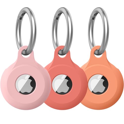 VANCLE AirTag Silikon Hülle, 3er-Pack Apple AirTags Schlaufenhalter Schutzhülle mit Schlüsselanhänger, Verhindern Sie Effektiv Verlust Kratzer Airtag Halter, Rosa+Korallrot+Orange von Vancle