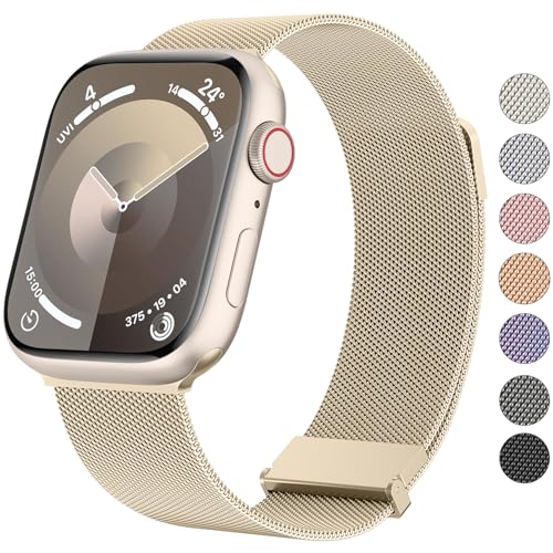 VANCLE Armband für Apple Watch 40mm 41mm 38mm 42mmm 44mm 45mm 49mm für Damen Herren, Edelstahl Metall Ersatzarmband mit Verbesserter Magnet für iWatch Series 9 8 7 SE 6 5 4 3 2 1 Ultra,Champagner Gold von Vancle