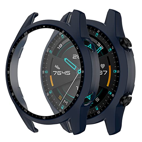 Vancle 【3-teilig】 Schutzhülle für Huawei Watch GT2 46 mm, Displayschutzfolie aus Hartglas, ultradünn, für Huawei Watch GT2 46 mm (Nachtblau, Huawei GT2 46 mm) von Vancle