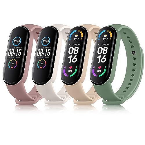 Vancle 4PACK Armbands für Xiaomi Mi Band 6 Armband Xiaomi Mi Band 5 Armband für Damen Herren,Silikon Sport Ersatzarmband Uhrenarmband für Amazfit Band 5(Violett/Milchtee/Starlight/Avocadogrün) von Vancle