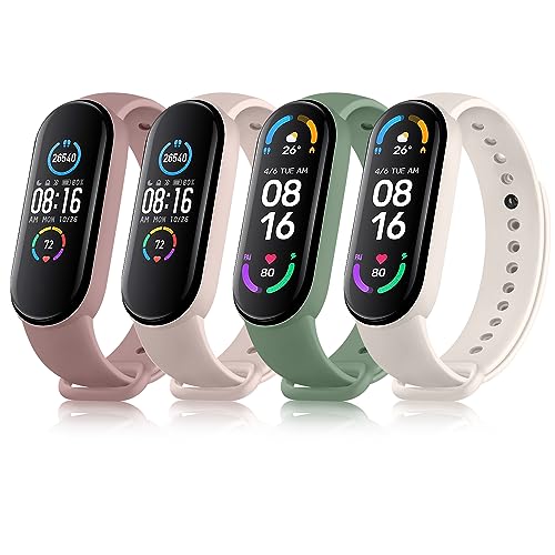 Vancle 4PACK Armbands für Xiaomi Mi Band 6 Armband Xiaomi Mi Band 5 Armband für Damen Herren,Silikon Sport Ersatzarmband Uhrenarmband für Amazfit Band 5(Violett/Rosa/Starlight/Avocadogrün) von Vancle