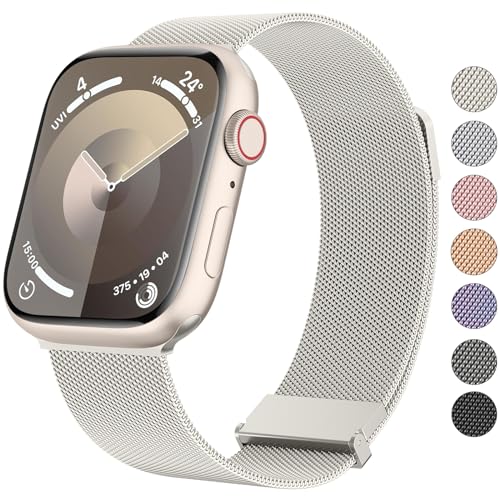 Vancle Armband für Apple Watch 40mm 41mm 38mm 42mmm 44mm 45mm 49mm für Damen Herren, Edelstahl Metall Ersatzarmband mit Verbesserter Magnet für iWatch Series 9 8 7 SE 6 5 4 3 2 1 Ultra, Sternenlicht von Vancle