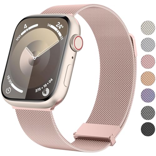 Vancle Armband für Apple Watch 40mm 41mm 38mm 42mmm 44mm 45mm 49mm für Damen Herren, Edelstahl Metall Ersatzarmband mit Verbesserter Magnet für iWatch Series 9 8 7 SE 6 5 4 3 2 1 Ultra, Rosa von Vancle