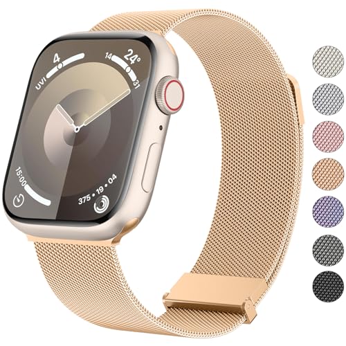 Vancle Armband für Apple Watch 40mm 41mm 38mm 42mmm 44mm 45mm 49mm für Damen Herren, Edelstahl Metall Ersatzarmband mit Verbesserter Magnet für iWatch Series 9 8 7 SE 6 5 4 3 2 1 Ultra, RoséGold von Vancle