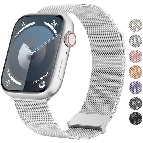 Vancle Armband für Apple Watch 40mm 41mm 38mm 42mmm 44mm 45mm 49mm für Damen Herren, Edelstahl Metall Ersatzarmband mit Verbesserter Magnet für iWatch Series 9 8 7 SE 6 5 4 3 2 1 Ultra, Silber von Vancle