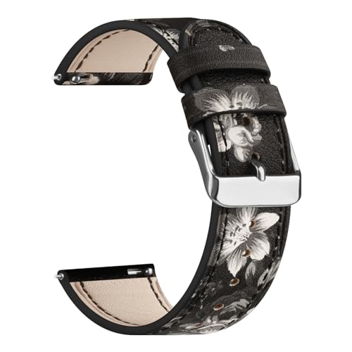 Vancle Armband für Garmin Vivoactive 5/3 Armband Leder Damen Herren,20mm Weiches Atmungsaktives Sport Uhrenarmband Ersatzarmbänder für Garmin Vivomove 3/HR/Luxe/Style(SchwarzGraue Blume) von Vancle