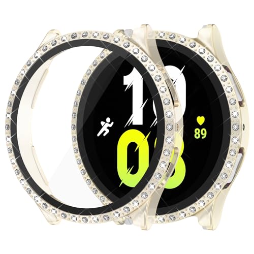 Vancle Hülle für Samsung Galaxy Watch 4 44mm Schutzhülle,Vollständige Abdeckung Schutzfolie Hard PC Schutz Diamant Displayschutz Folie Gehäuse für Galaxy Watch4(Gold) von Vancle