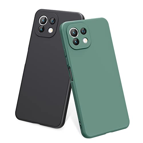 Vancle Hülle kompatibel mit Xiaomi Mi 11 Lite 5G / 5G NE / 4G Silikon Case, [2 Stück] Hochwertiges Silikon Rundumschutz Handyhülle, Kratzfestes Weiches Mikrofaser Futter (Schwarz + Dunkelgrün) von Vancle