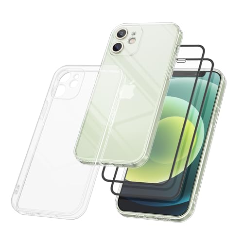 Vancle 3-in-1 für iPhone 12 Mini Hülle mit 2 Stück Panzerglas, Dünne Silikon Handyhülle für iPhone 12 Mini 5,4" Schutzhülle mit Stoßdämpfung und Weiches Faserfutter für iPhone 12 Mini Case Cover von Vancle