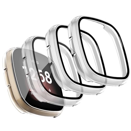 Vancle für Fitbit Versa 3 Hülle,4Stück Vollständige Abdeckung Schutzfolie Hard PC Schutz Displayschutz Folie Gehäuse für Fitbit Sense(4 Stück Transparent) von Vancle