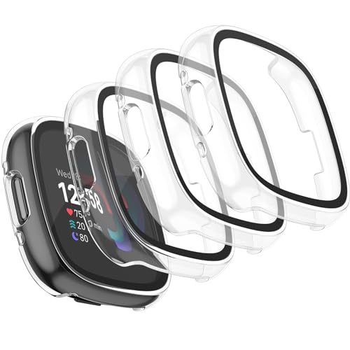 Vancle für Fitbit Versa 4 Hülle,4Stück Vollständige Abdeckung Schutzfolie Hard PC Schutz Displayschutz Folie Gehäuse für Fitbit Sense 2(4 Stück Transparent) von Vancle