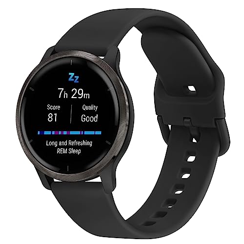 Vancle Silikon Sport Ersatzarmband für Garmin Venu 2, Vivoactive 4, Forerunner 255 Music 46mm - 22mm Armband für Damen und Herren (Schwarz) von Vancle