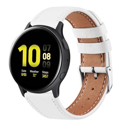 Vancle für Samsung Galaxy Watch Active 2 40mm 44mm Armband Leder Damen Herren,Weiches Atmungsaktives Leder Sport Ersatzarmbänder für Samsung Galaxy Watch Active 44mm 40mm(Weiss) von Vancle