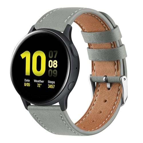 Vancle für Samsung Galaxy Watch Active 2 40mm 44mm Armband Leder Damen Herren,Weiches Atmungsaktives Leder Sport Ersatzarmbänder für Samsung Galaxy Watch Active 44mm 40mm(grau) von Vancle