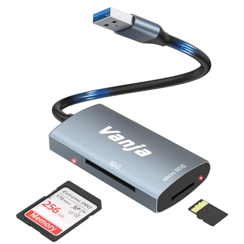 Vanja SD Kartenleser, High-Speed USB 3.0 zu Micro SD Kartenlesegerät, Aluminium speicherkartenleser mit Dual-Steckplätzen, für SD/SDXC/SDHC/Micro SD/Micro SDXC/Micro SDHC/MMC | Laptop, PC und mehr von Vanja