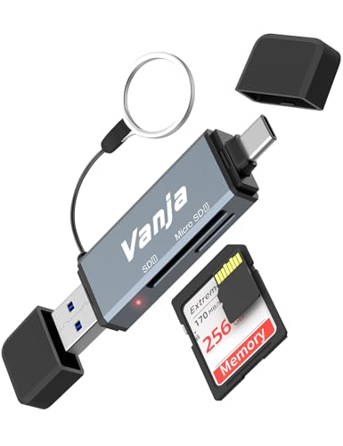 Vanja SD Kartenleser, USB 3.0/USB C Dual-Stecker kartenlesegerät, Highspeed SD Card Reader OTG Adapter für SDXC, SDHC, SD, MMC, RS-MMC, Micro SDXC, Micro SD, Micro SDHC und UHS-I Karten von Vanja