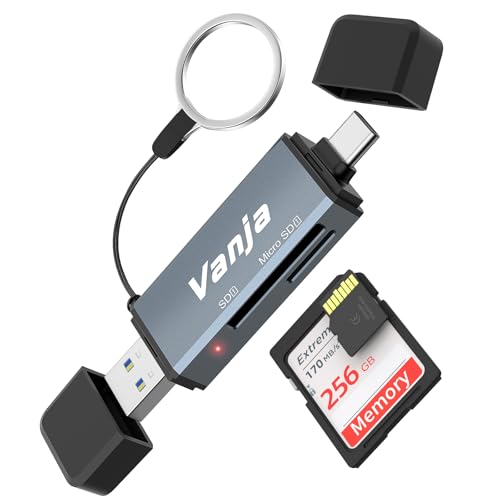 Vanja SD Kartenleser, USB 3.0/USB C Dual-Stecker kartenlesegerät, Highspeed SD Card Reader OTG Adapter für SDXC/SDHC/SD/Micro SDXC/Micro SDHC/Micro SD/MMC/RS-MMC Karten von Vanja