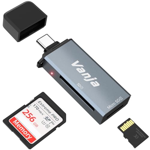 Vanja SD Kartenleser, USB C Highspeed Kartenlesegerät - Unterstützt SD, Micro SD, TF, SDHC, SDXC, MMC, RS-MMC, UHS-I - Kompatibel mit Windows, Mac OS, Android und mehr für Laptop, Tablet und Handy von Vanja