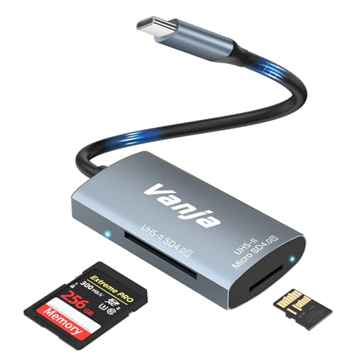 Vanja USB-C Kartenleser SD 4.0, 312MB/s Highspeed UHS-II SD Card Reader Micro SD Adapter Aluminium kompatibel mit iPhone 15, Galaxy S23, iPad Pro, MacBook Pro, Surface Pro und Meh von Vanja