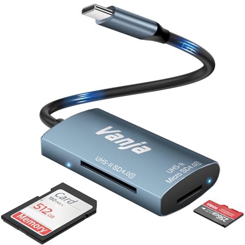 Vanja SD 4.0 Kartenleser, 312MB/s Highspeed SD 4.0 UHS-II SD Card Reader Micro SD Adapter Aluminium | kompatibel für iPhone 15 Serien, MacBook Pro/Air, iPad Pro/Air, Galaxy S21 und mehr von Vanja