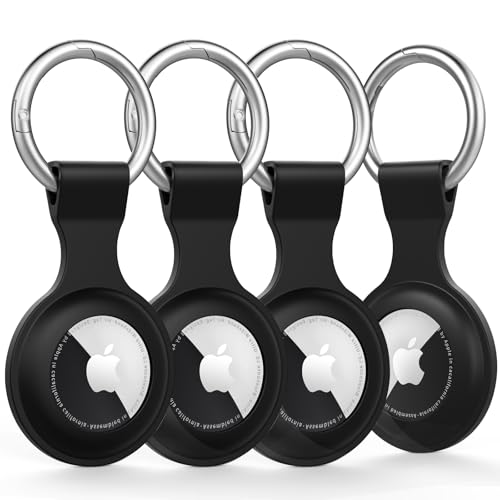 AirTag-Hülle für Apple AirTag - 4 Stück Anti-Verlust-Halter mit Schlüsselanhänger, Kratzfeste Schutzhülle, Gehäuse-Zubehör (Schwarz) AirTag-Hülle für Apple AirTag - 4 Stück Anti-Verlust-Halter mit Schlüsselanhänger, Kratzfeste Schutzhülle, Gehäuse-Zubehör (Schwarz) von Vanjua