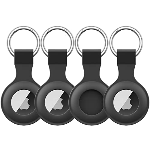 [4 Stück] AirTag-Hülle für Apple AirTag, Anti-Verlust-AirTag-Halter, AirTag-Schlüsselanhänger mit Schlüsselanhänger, Kratzfeste Schutzhülle für Apple AirTags, Gehäuse-Zubehör (schwarz + schwarz + von Vanjua