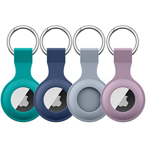 AirTag-Hülle für Apple AirTag, Anti-Verlust-AirTag-Halter, AirTag-Schlüsselanhänger mit Schlüsselanhänger, Kratzfeste Schutzhülle für Apple AirTags, Gehäuse-Zubehör (Marineblau + blaugrau + lila + von Vanjua