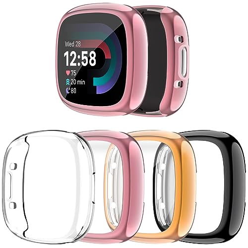Vanjua Kompatibel mit Fitbit Versa 4 Displayschutzfolie, [4 Stück] Weiche TPU-Stoßstange Rundum-Schutzhülle für Fitbit Versa 4 & Fitbit Sense 2 Smartwatch Zubehör von Vanjua