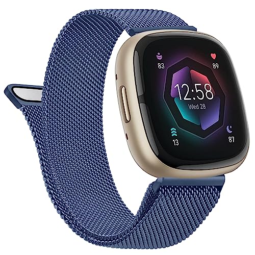 Vanjua Metallband für Fitbit Sense 2 / Sense Bänder, Fitbit Versa 4 / Versa 3 Bänder Damen Herren, Edelstahl Mesh Magnetisches Ersatzarmband Strap Kompatibel für Fitbit Sense 2 / Versa 4 Smartwatch von Vanjua