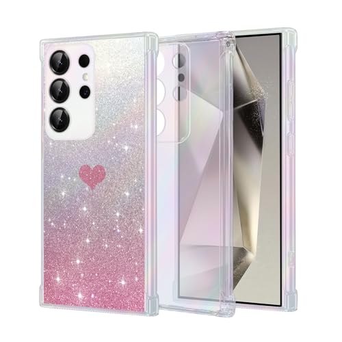 Handyhülle für Samsung Galaxy S24 Ultra Glitzer Silikon für Samsung S24U Case Transparent Sparkle Slim Soft Silikon TPU Hülle Kompatibilität Galaxy S24 Ultra Keine Vergilbung, Kratzfeste (Pink) von Vanki