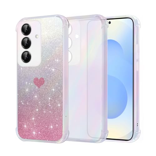 Handyhülle für Samsung Galaxy S25 Glitzer Silikon für Samsung S25 Case Transparent Sparkle Slim Soft Silikon TPU Hülle Kompatibilität Galaxy S25 Keine Vergilbung, Kratzfeste (Pink) von Vanki
