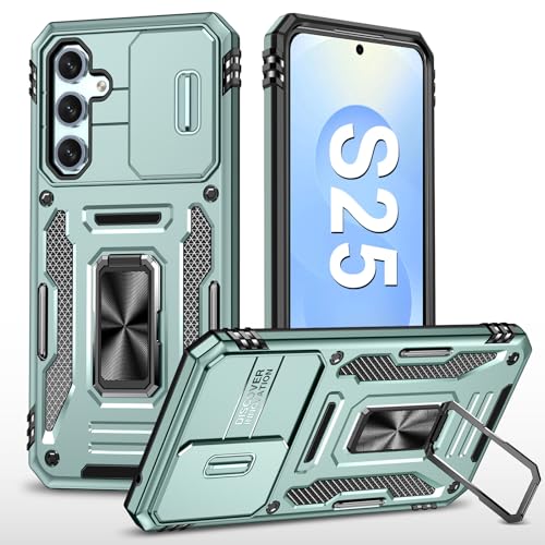 Handyhülle für Samsung Galaxy S25 Hülle mit Slide Camera mit Kameraschutz Galaxy S25 Schutzhülle 360° Drehbarer Metall Ring Ständer Stoßfest für Samsung S25 5G (Alpinegrün) von Vanki