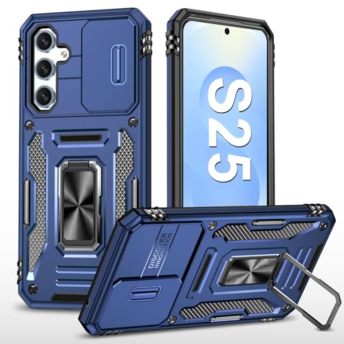 Handyhülle für Samsung Galaxy S25 Hülle mit Slide Camera mit Kameraschutz Galaxy S25 Schutzhülle 360° Drehbarer Metall Ring Ständer Stoßfest für Samsung S25 5G (Drakblau) von Vanki