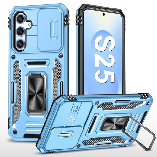 Handyhülle für Samsung Galaxy S25 Hülle mit Slide Camera mit Kameraschutz Galaxy S25 Schutzhülle 360° Drehbarer Metall Ring Ständer Stoßfest für Samsung S25 5G (Marineblau) von Vanki