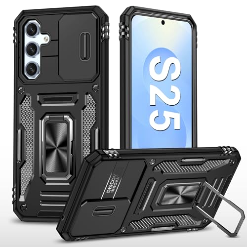 Handyhülle für Samsung Galaxy S25 Hülle mit Slide Camera mit Kameraschutz Galaxy S25 Schutzhülle 360° Drehbarer Metall Ring Ständer Stoßfest für Samsung S25 5G (Schwarz) von Vanki